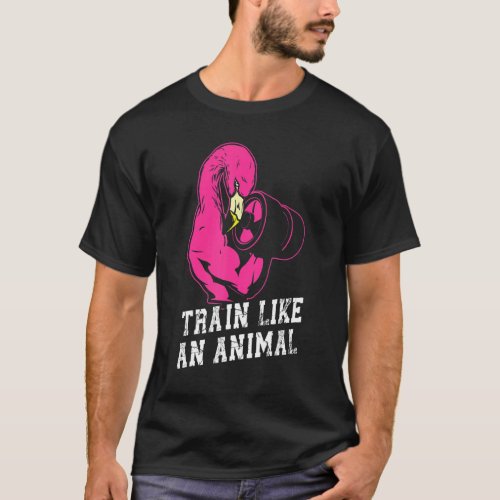 Flamingo Muscle Train Like An Animal Weightlifting T_Shirt