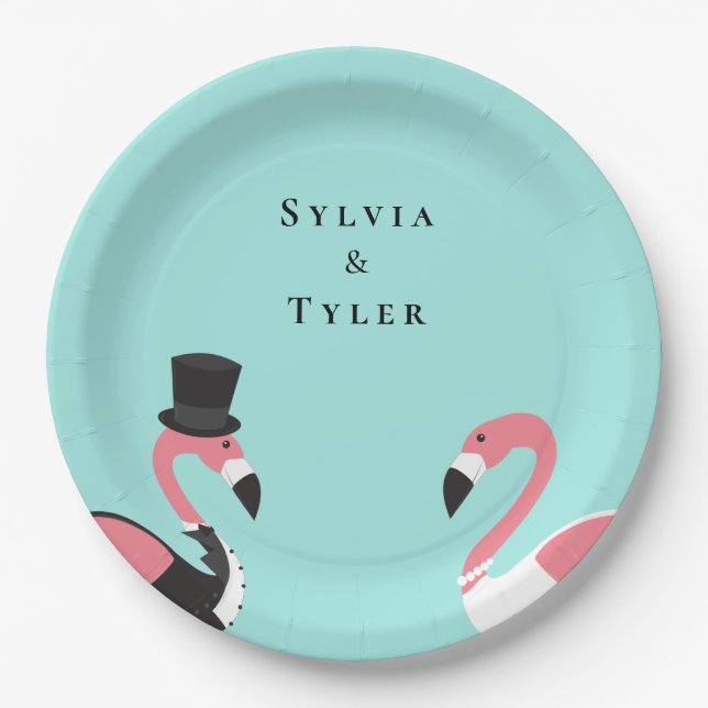Flamingo Name Wedding  Paper Plates (Front)