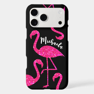 Flamingo neon pink glitter sparkles Personalize iPhone 17 Pro Max Case