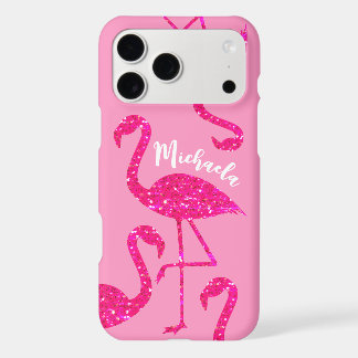 Flamingo neon pink sparkles Personalize your name iPhone 17 Pro Max Case