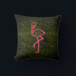 Flamingo Neon Sign Boxwood Throw Pillow<br><div class="desc">Pink neon sign inspired flamingo silhouette illustration over boxwood greenery background.</div>