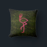 Flamingo Neon Sign Boxwood Throw Pillow<br><div class="desc">Pink neon sign inspired flamingo silhouette illustration over boxwood greenery background.</div>