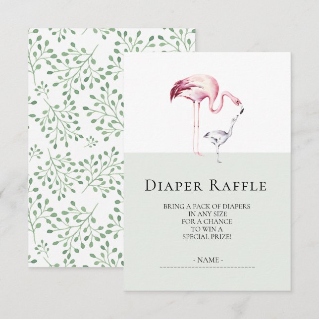 Flamingo Neutral Baby Shower Diaper Raffle Ticket Invitation (Front/Back)
