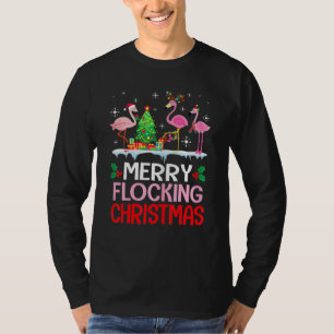 Flamingo Noel Hats Dancing On Snow Merry Flocking T-Shirt