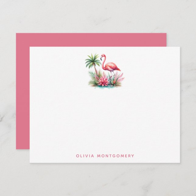 Flamingo Note Cards with Personalized Name (Front/Back)
