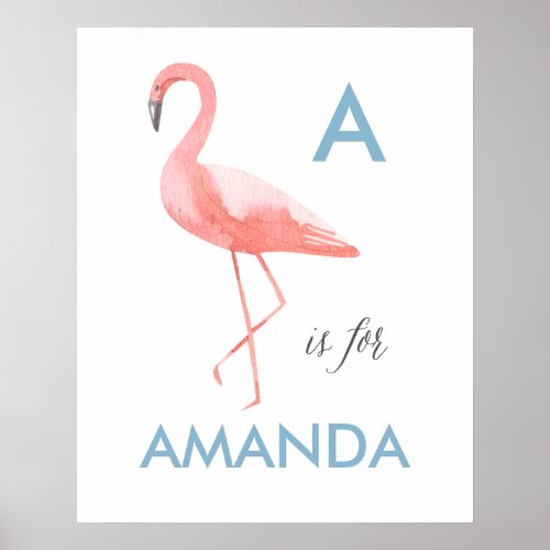Flamingo nursery art print  Baby name