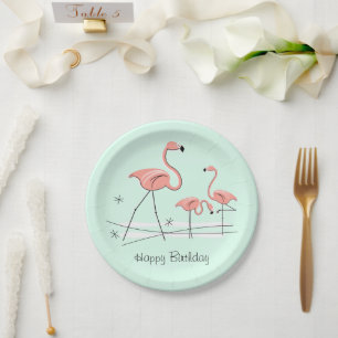 Flamingo Ocean Aqua Trio 2 Happy Birthday Paper Plates