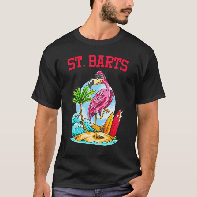 Flamingo Ocean Beach Wave Surfboard St Barts T-Shirt (Front)