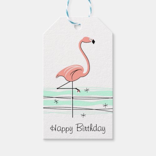 Flamingo Ocean Happy Birthday gift tags