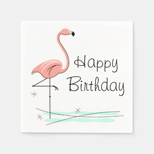 Flamingo Ocean Happy Birthday paper napkins
