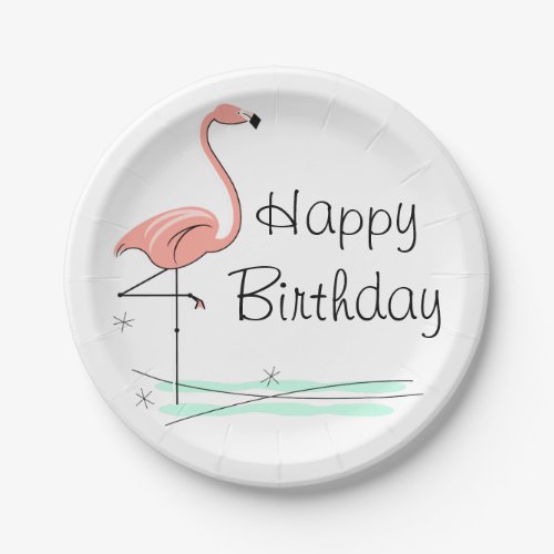 Flamingo Ocean Happy Birthday paper plate