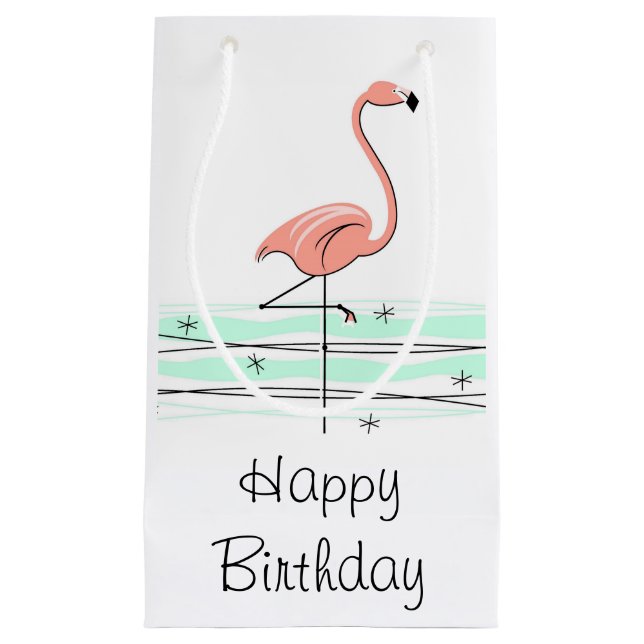 Flamingo Ocean Happy Birthday small Gift Bag (Front)