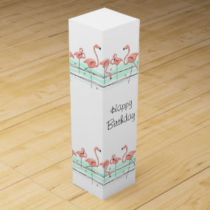 Flamingo Ocean Line Happy Birthday wine Box
