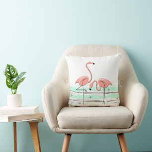 Flamingo Ocean Pair coral check back square Throw Pillow