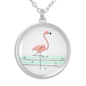 Flamingo Ocean Round Necklace by QuirkyChic at Zazzle