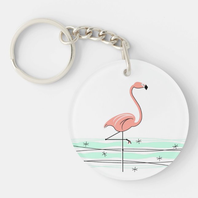Flamingo Ocean text back acrylic keychain (Front)
