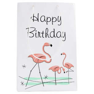 Flamingo Ocean Trio 2 Happy Birthday small Medium Gift Bag