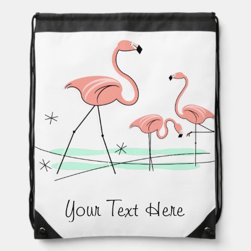 Flamingo Ocean Trio 2 Text drawstring backpack