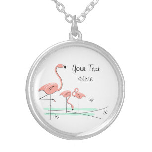 Flamingo Ocean Trio 2 'Text' round Silver Plated Necklace