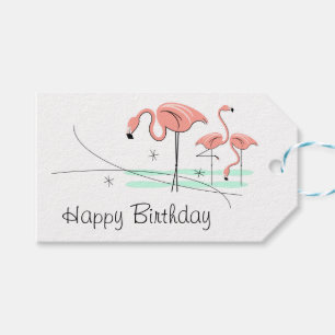 Flamingo Ocean Trio 3 Happy Birthday horizontal Gift Tags