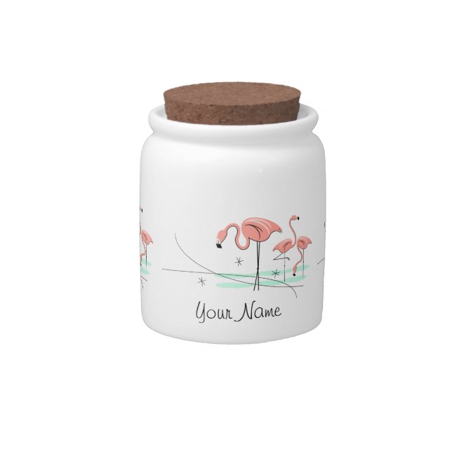 Flamingo Ocean Trio 3 Name candy jar (Front)