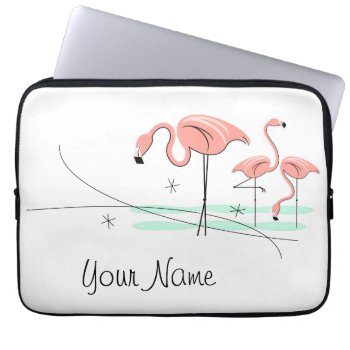 Flamingo Ocean Trio 3 Name Laptop Sleeve by QuirkyChic at Zazzle
