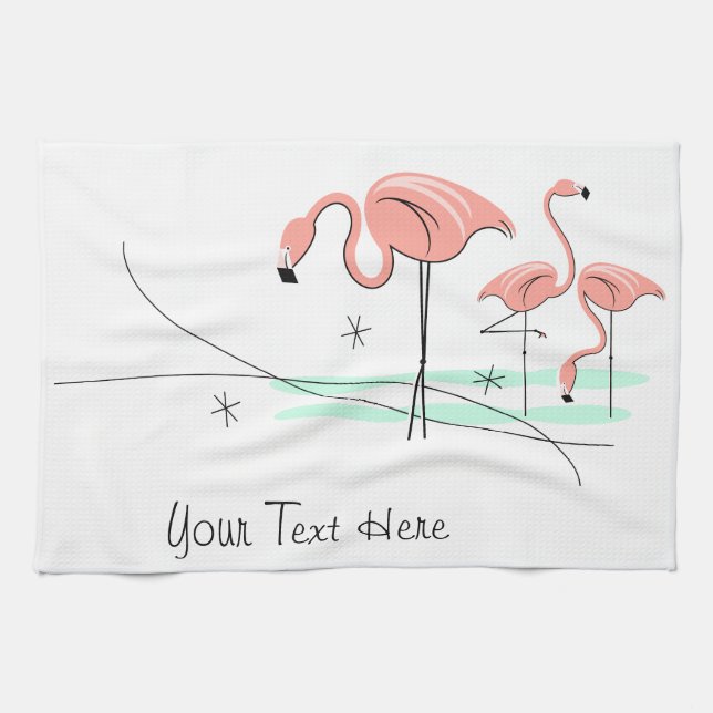 Flamingo Ocean Trio 3 Text kitchen towel (Horizontal)