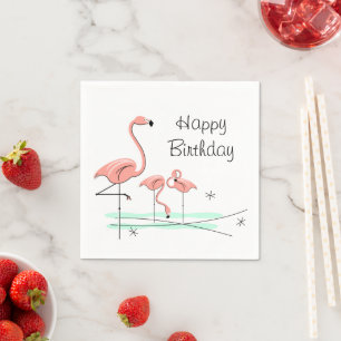Flamingo Ocean Trio 4 Happy Birthday Napkins
