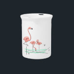 Flamingo Ocean Trio 4 pitcher<br><div class="desc">Mid-century inspired design with a retro touch featuring a group of pink flamingos standing in aqua water against a white background. A customizable design for you to personalise with your own text,  images and ideas. An original digital art image created by Jess Perry at QuirkyChic Retro.</div>