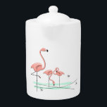 Flamingo Ocean Trio 4 teapot<br><div class="desc">Mid-century inspired design with a retro touch featuring a group of pink flamingos standing in aqua water against a white background. A customizable design for you to personalise with your own text,  images and ideas. An original digital art image created by Jess Perry at QuirkyChic Retro.</div>