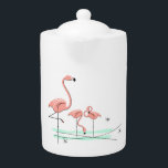 Flamingo Ocean Trio 4 teapot<br><div class="desc">Mid-century inspired design with a retro touch featuring a group of pink flamingos standing in aqua water against a white background. A customizable design for you to personalise with your own text,  images and ideas. An original digital art image created by Jess Perry at QuirkyChic Retro.</div>