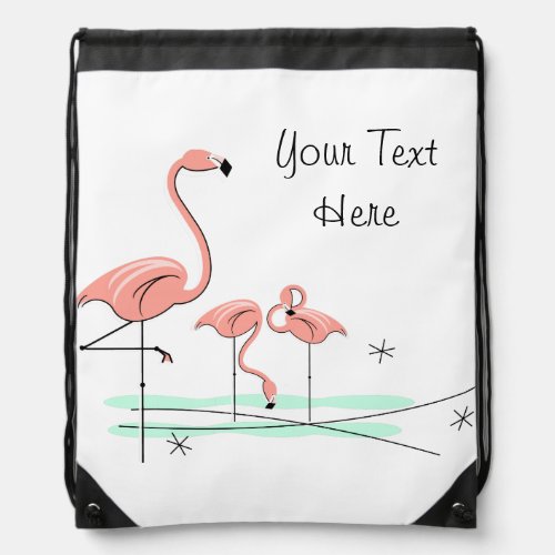 Flamingo Ocean Trio 4 Text drawstring backpack