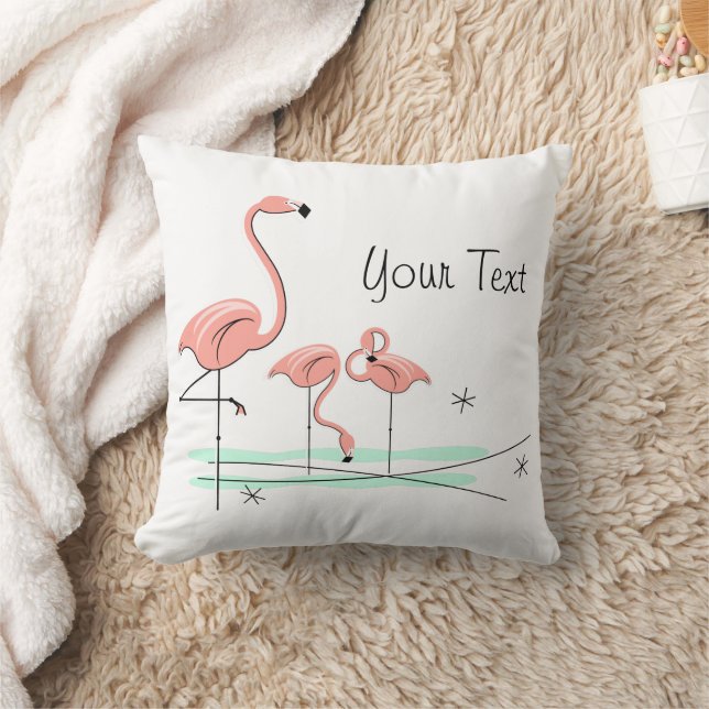 Flamingo Ocean Trio 4 'Your Text' square Throw Pillow (Blanket)