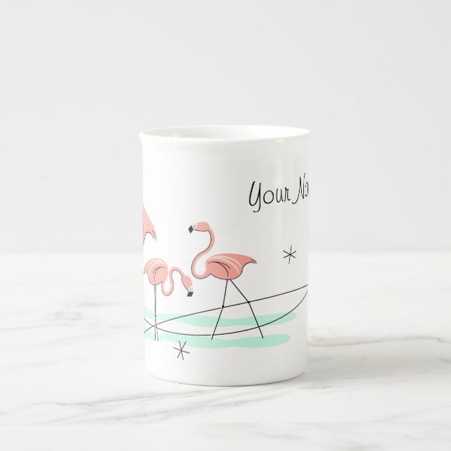 Flamingo Ocean Trio Name bone china mug (Front)