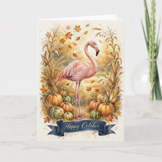 Flamingo October Card -- Happy October Card