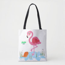 Flamingo odserving a fish in a pond 