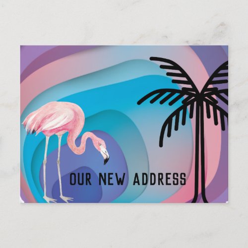 Flamingo on Abstract Gradient Shapes New Address Announcement Postcard