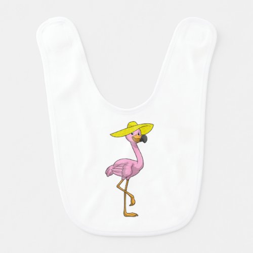 Flamingo on Beach with Hat Baby Bib