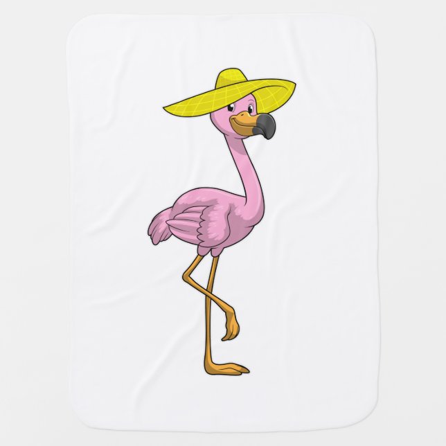 Flamingo on Beach with Hat Baby Blanket (Front)
