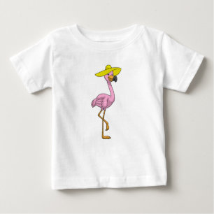 Flamingo on Beach with Hat Baby T-Shirt
