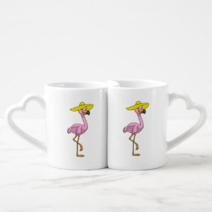 Flamingo on Beach with Hat Coffee Mug Set