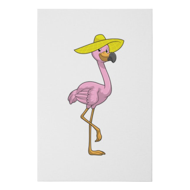 Flamingo on Beach with Hat Faux Canvas Print (Front)