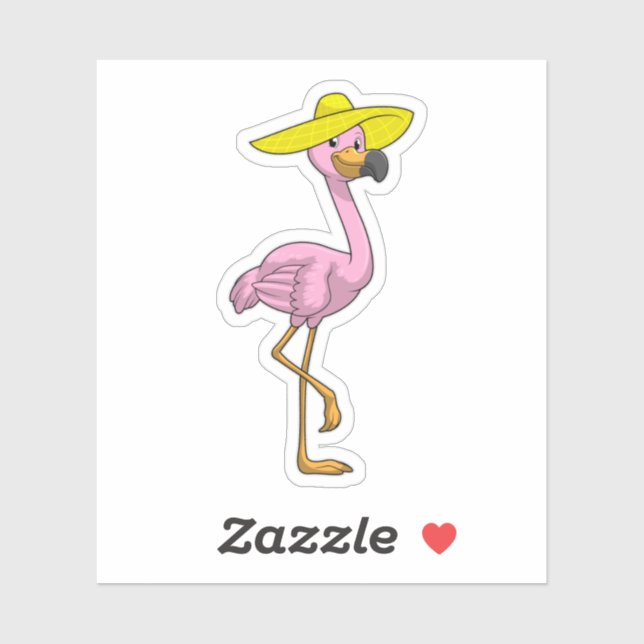 Flamingo on Beach with Hat Sticker (Sheet)