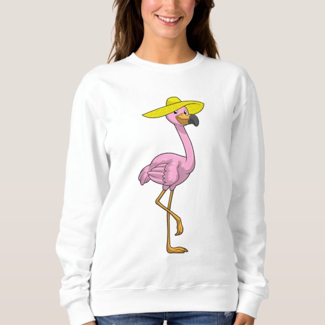 Flamingo on Beach with Hat Sweatshirt (Front)