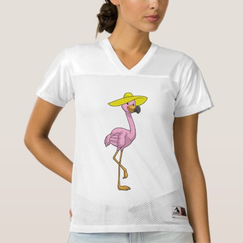 Flamingo on Beach with Hat Womens Football Jersey