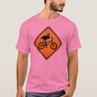 Flamingo on Bicycle Warning Sign T-Shirt