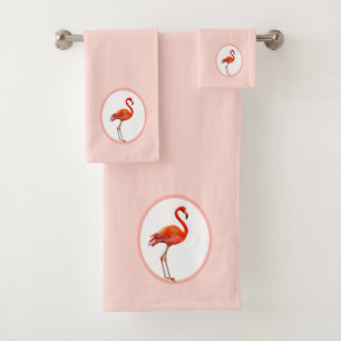 Flamingo on Light Coral Pink Bath Towel Set