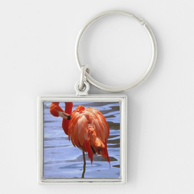 Flamingo on one leg in water keychain (Front)