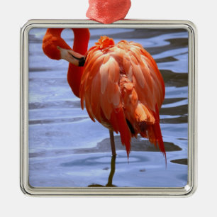 Flamingo on one leg in water metal ornament