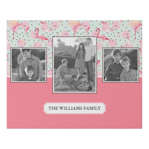 Flamingo On Polka Dots  Family Photos With Text Faux Canvas Print